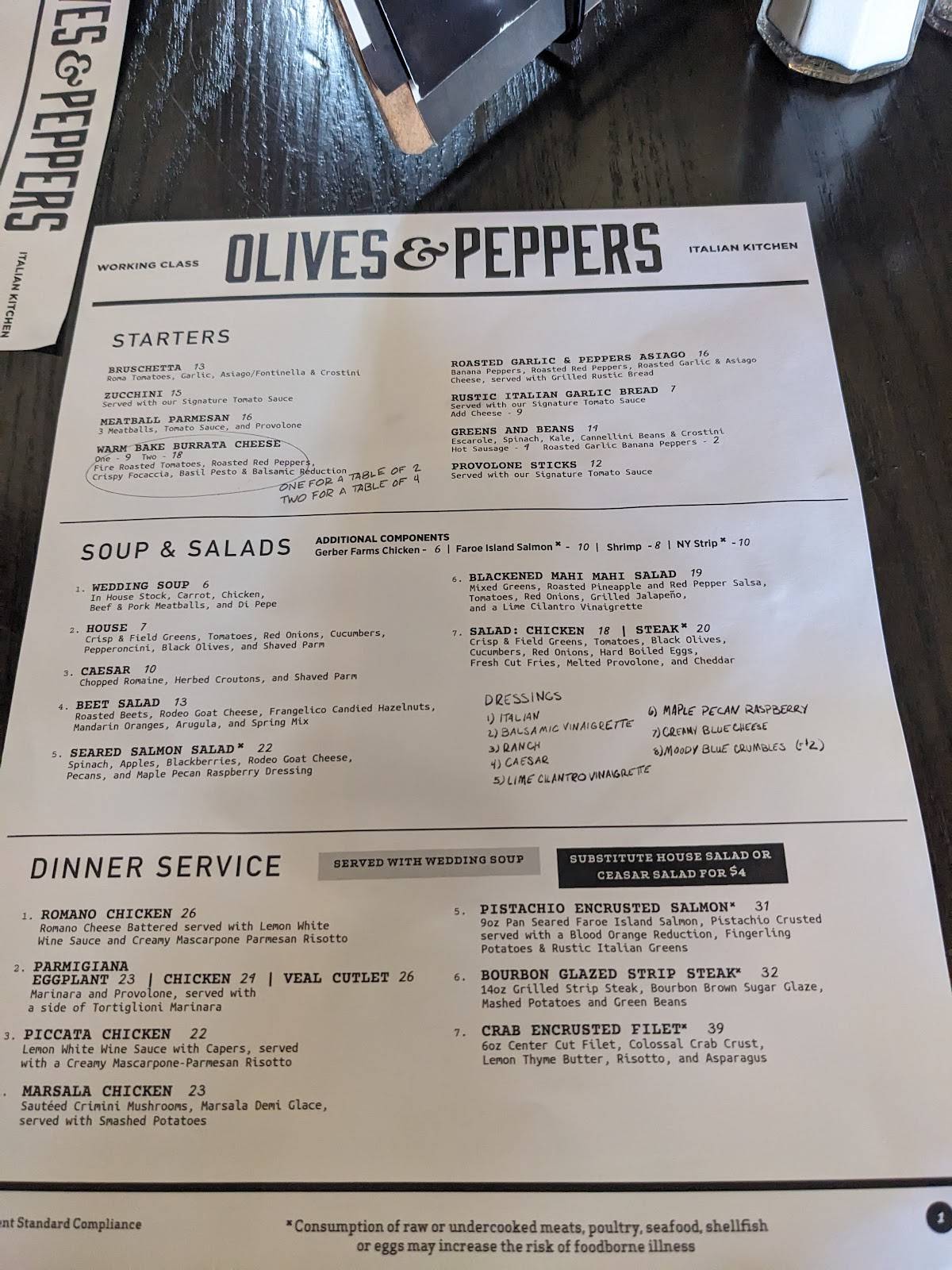 Menu at Olives and Peppers pizzeria, Greensburg