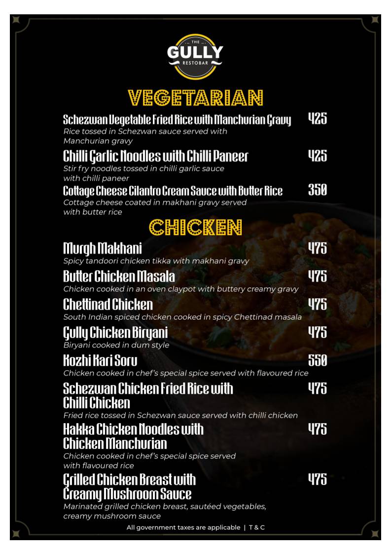 Gully Baar menu