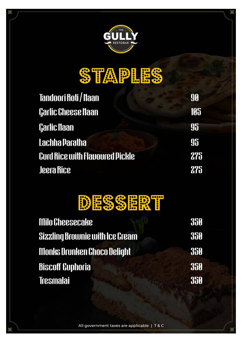 Gully Baar menu