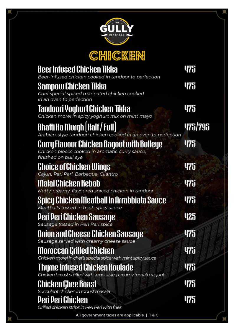 Gully Baar menu