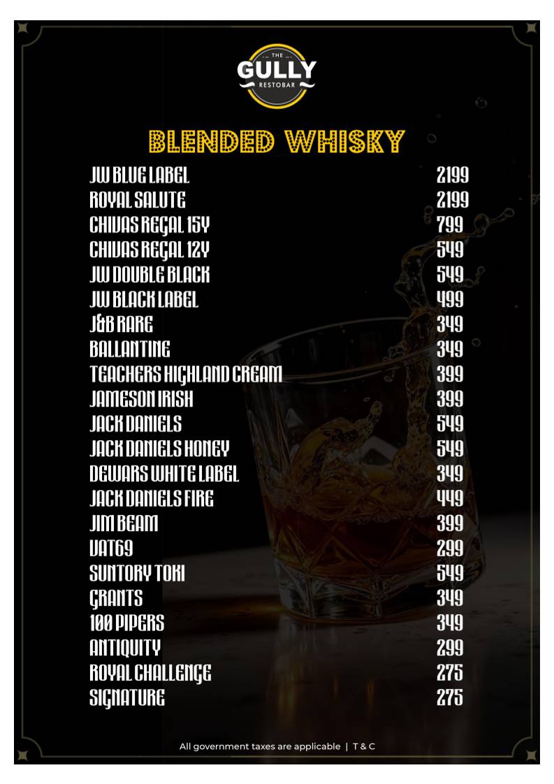 Gully Baar menu