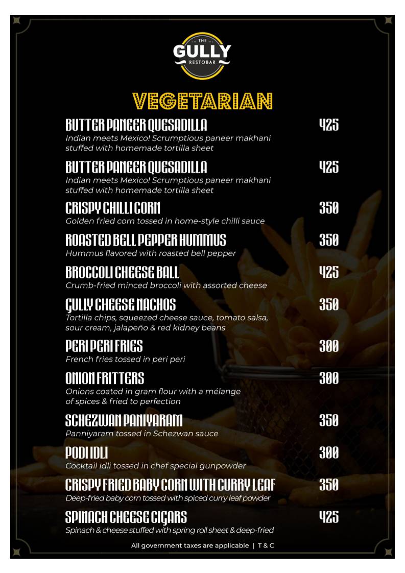 Gully Baar menu