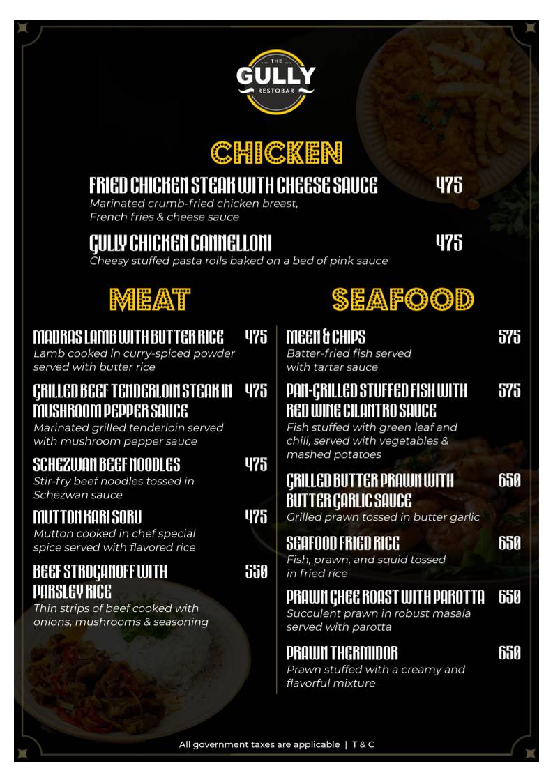 Gully Baar menu