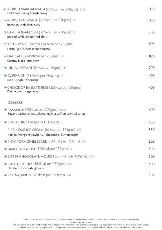 Cafe G - Crowne Plaza Today Gurugram menu