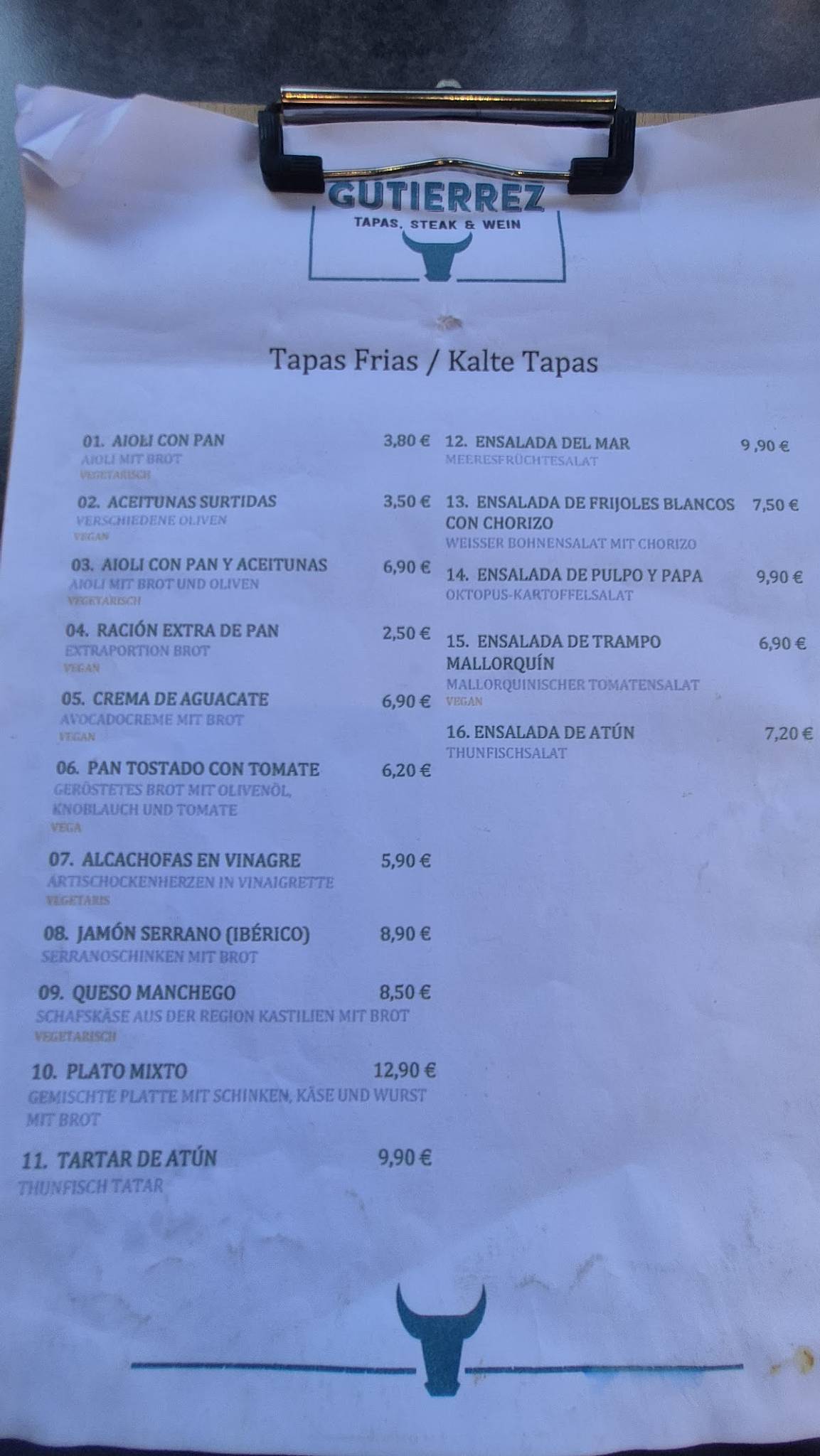 Menu de Gutierrez