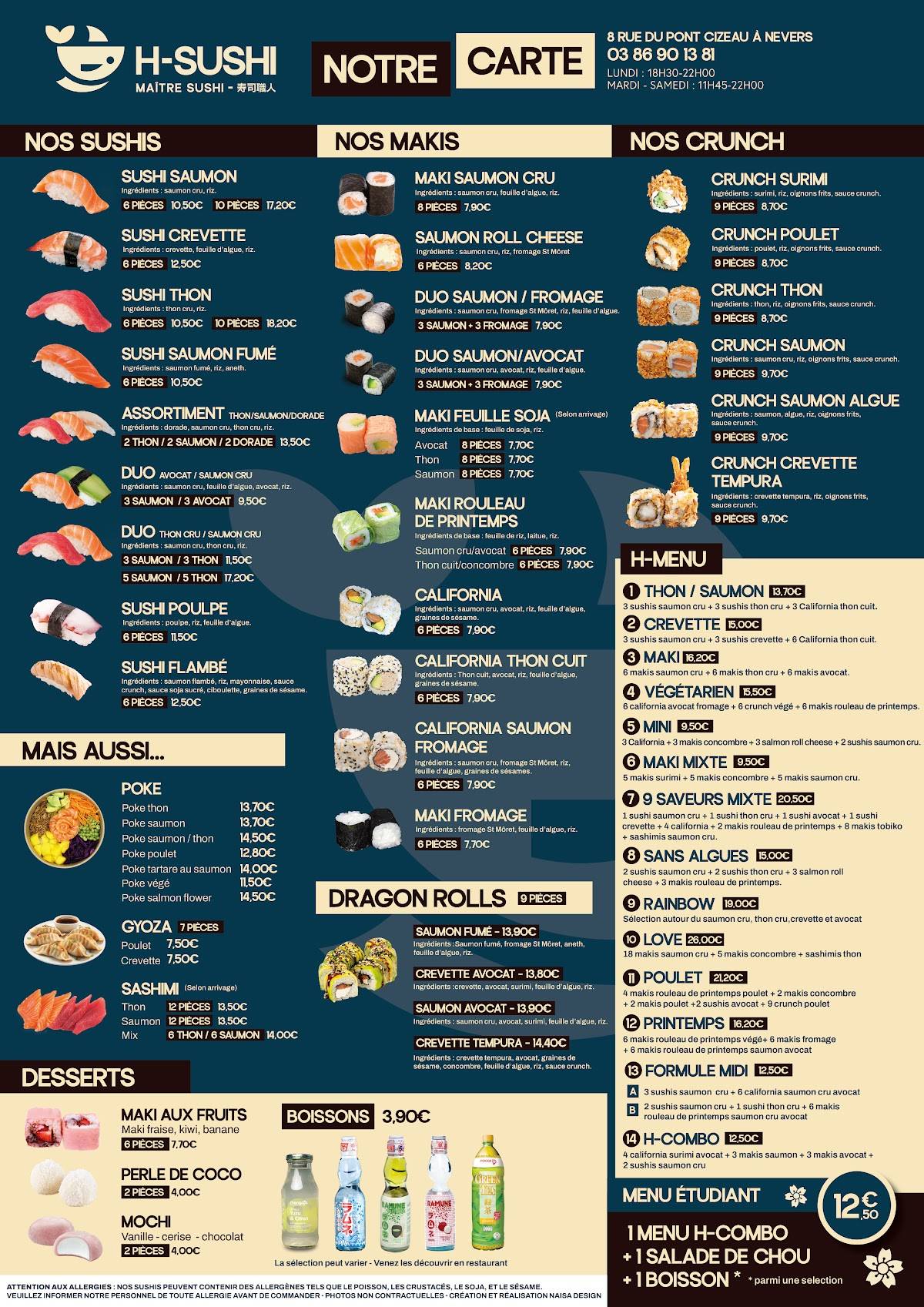Menu de H-Sushi