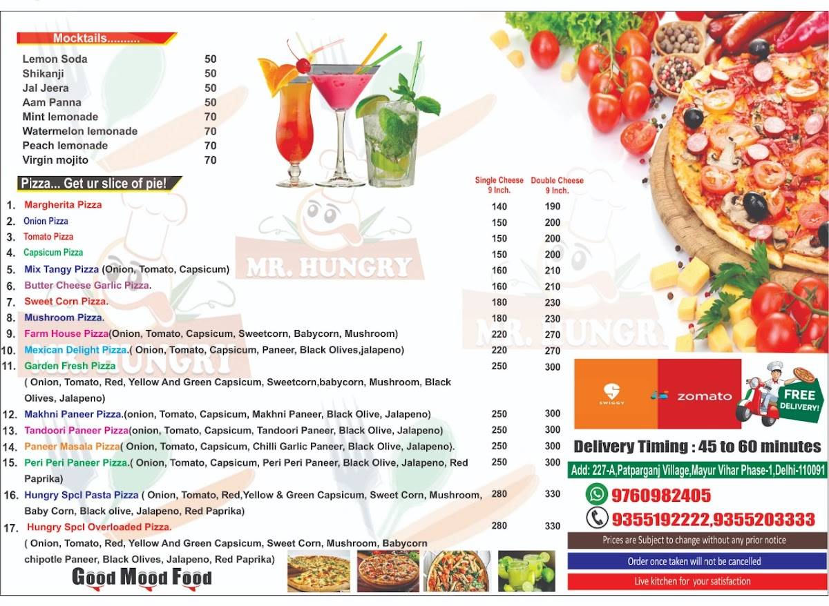 HELLO MR. HUNGRY menu