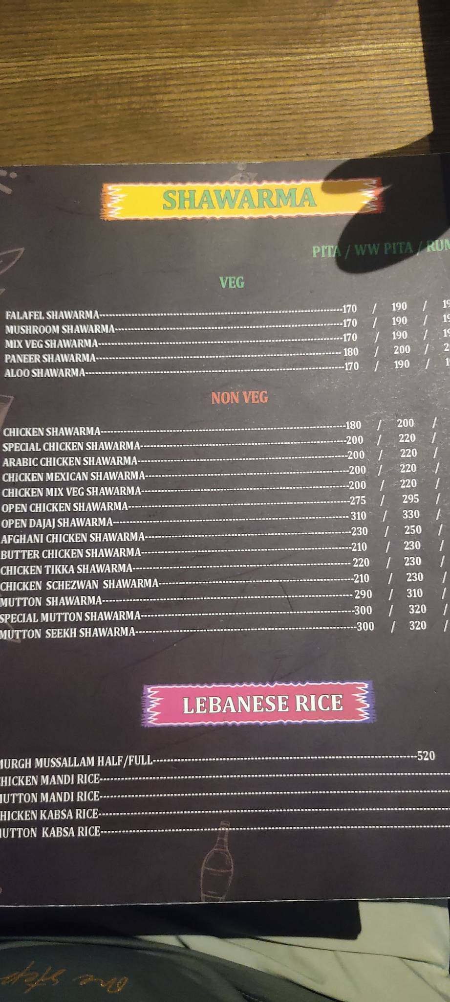 HIT & RUN CHAKALA menu