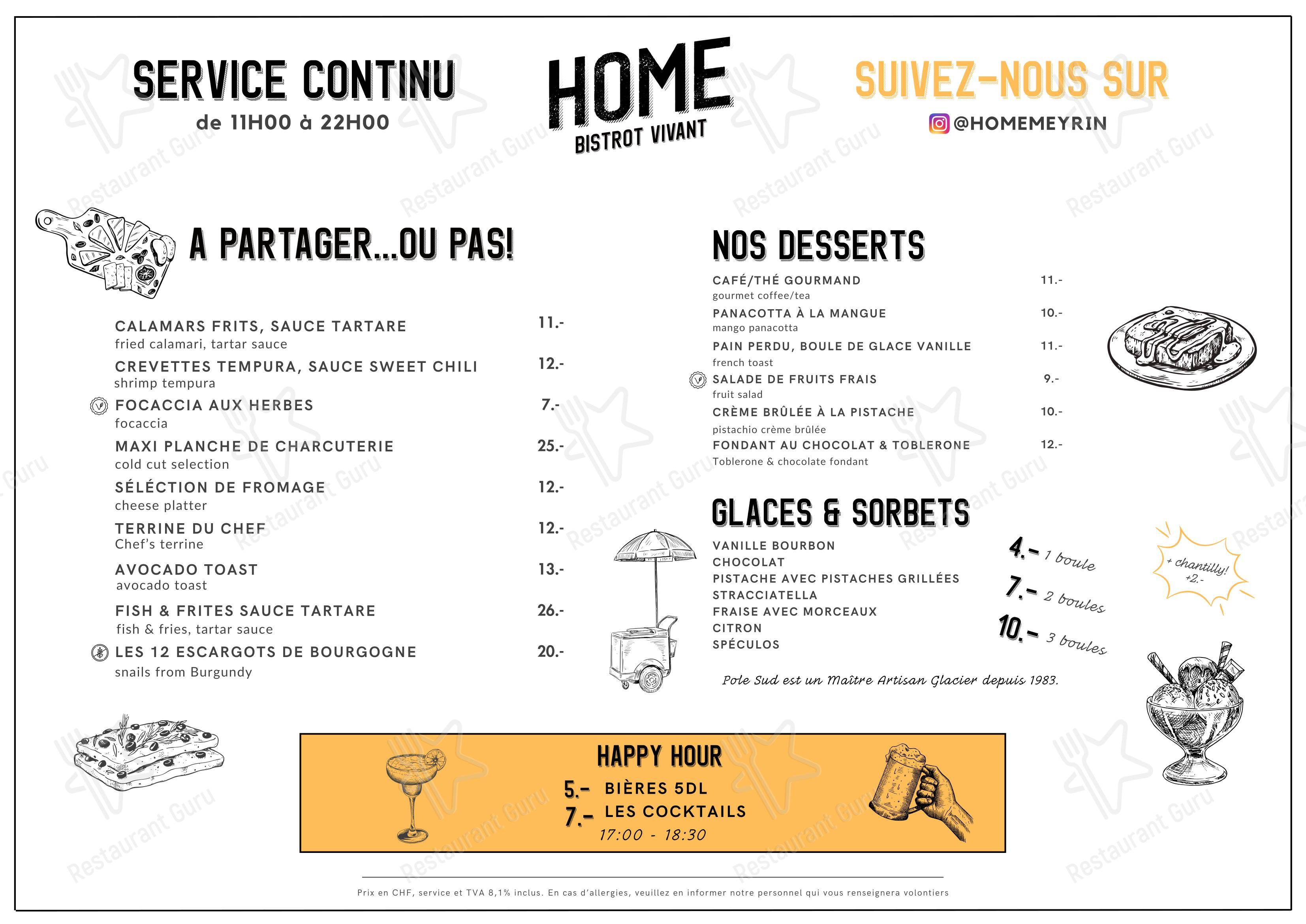 菜单 per HOME Restaurant in Meyrin