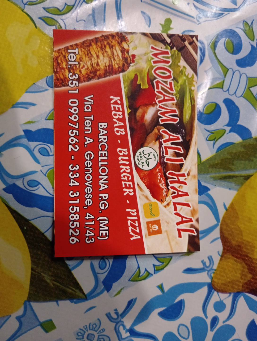 Menu di Halal donner kebab, Milazzo 