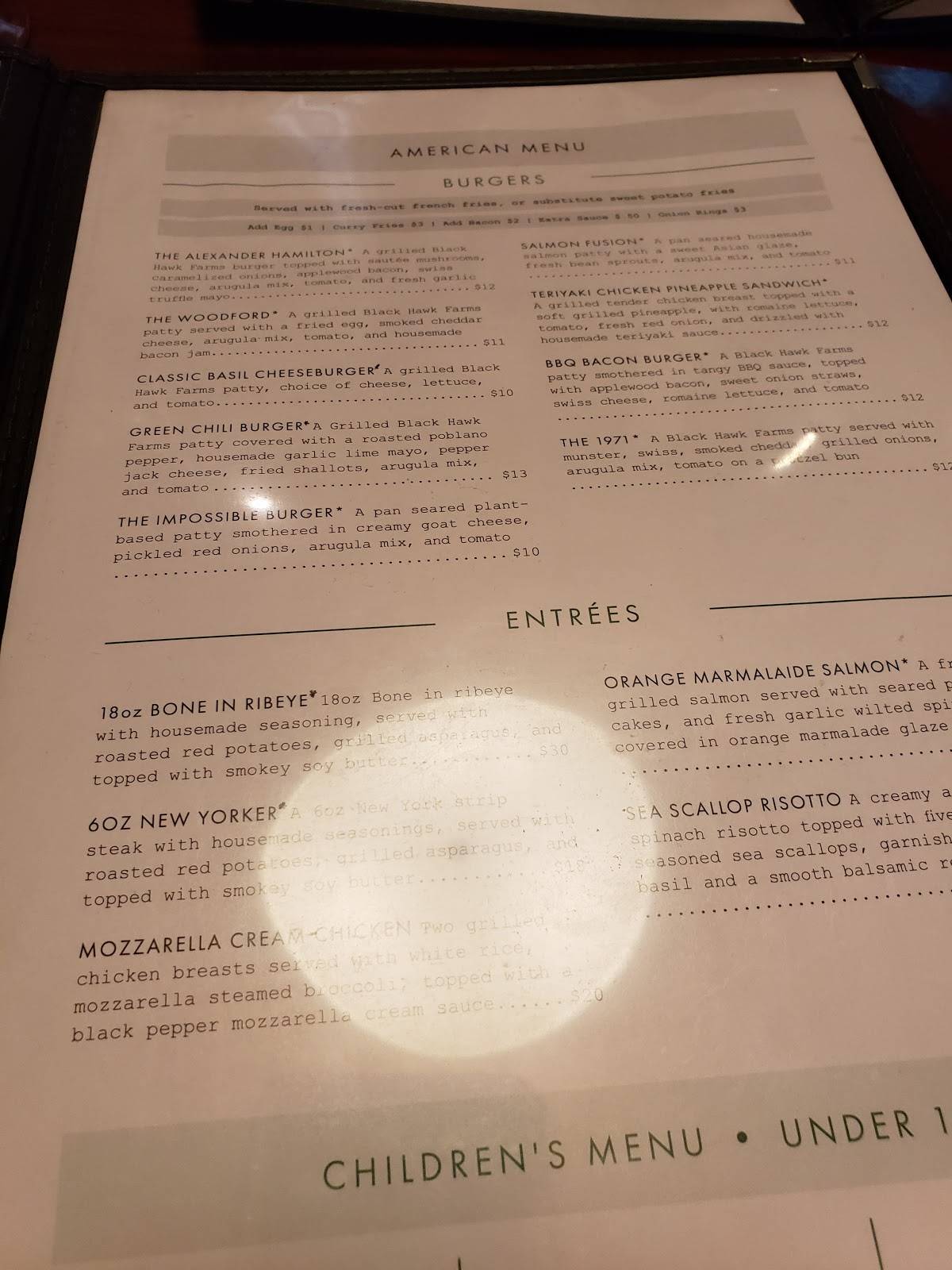 Menu at Basil 1791 pub & bar, Hamilton