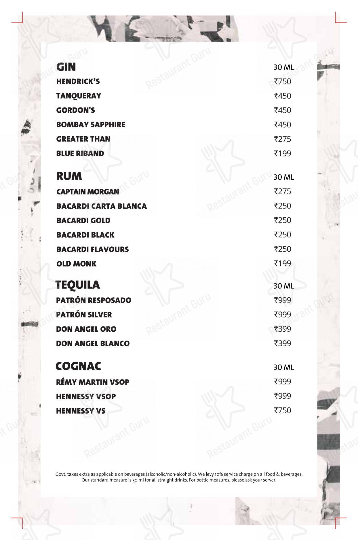 Menu for the Hard Rock Cafe Whitefield restaurant