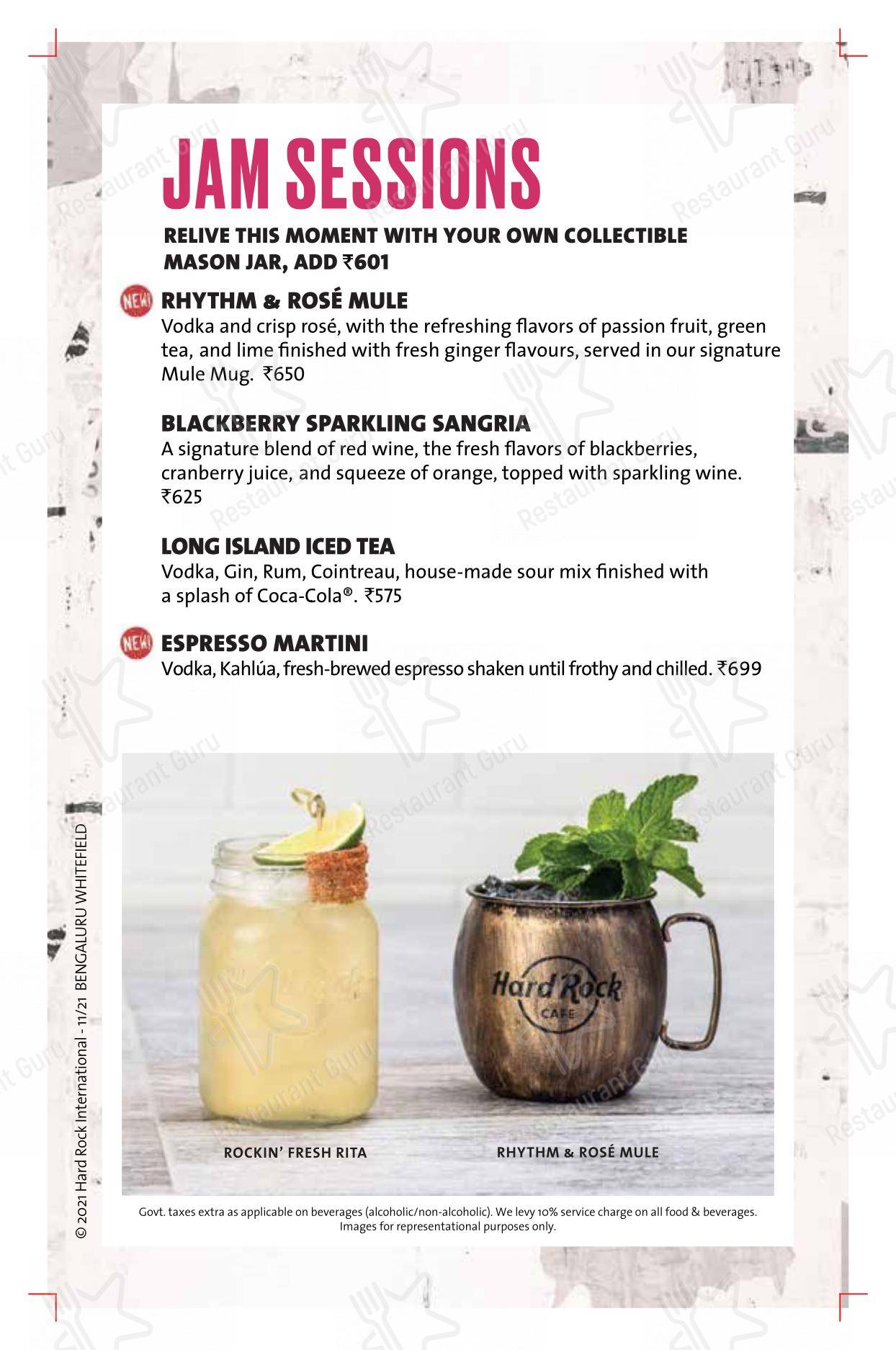 Menu for the Hard Rock Cafe Whitefield restaurant