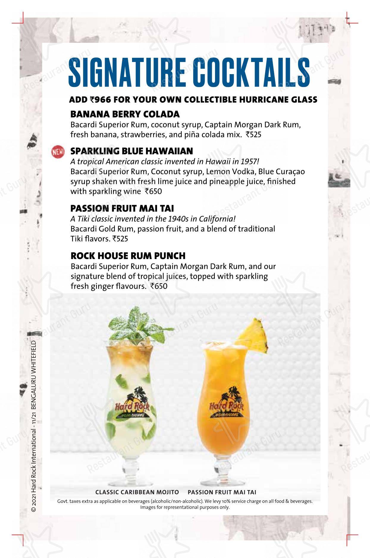 Menu for the Hard Rock Cafe Whitefield restaurant