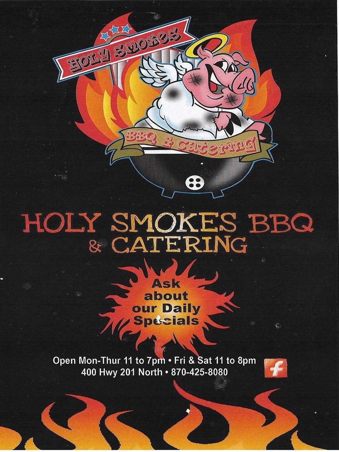 Menu at Holy Smokes BBQ, Mountain Home, 400 AR-201