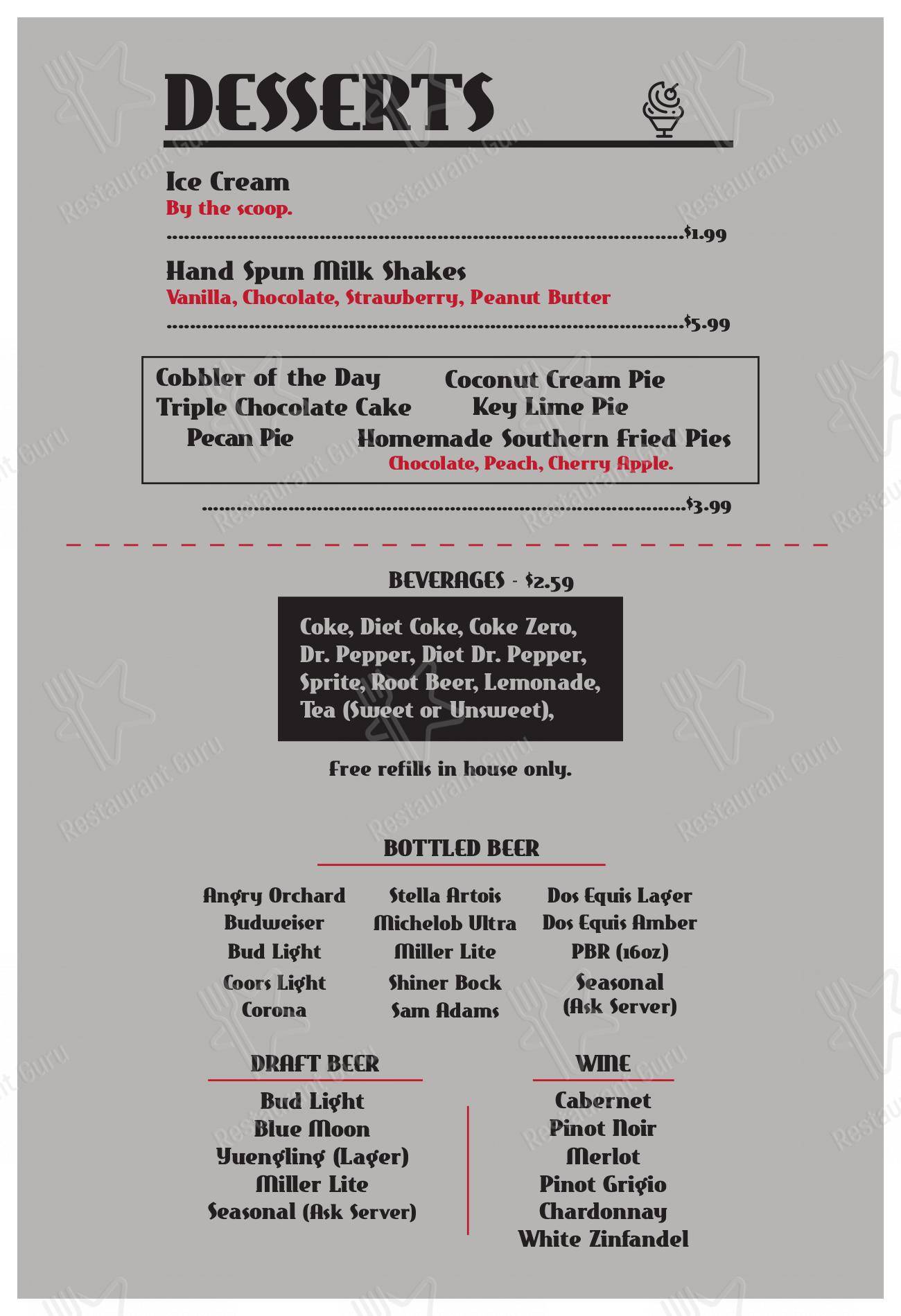 Menu at Homer’s Kitchen Table desserts, Little Rock