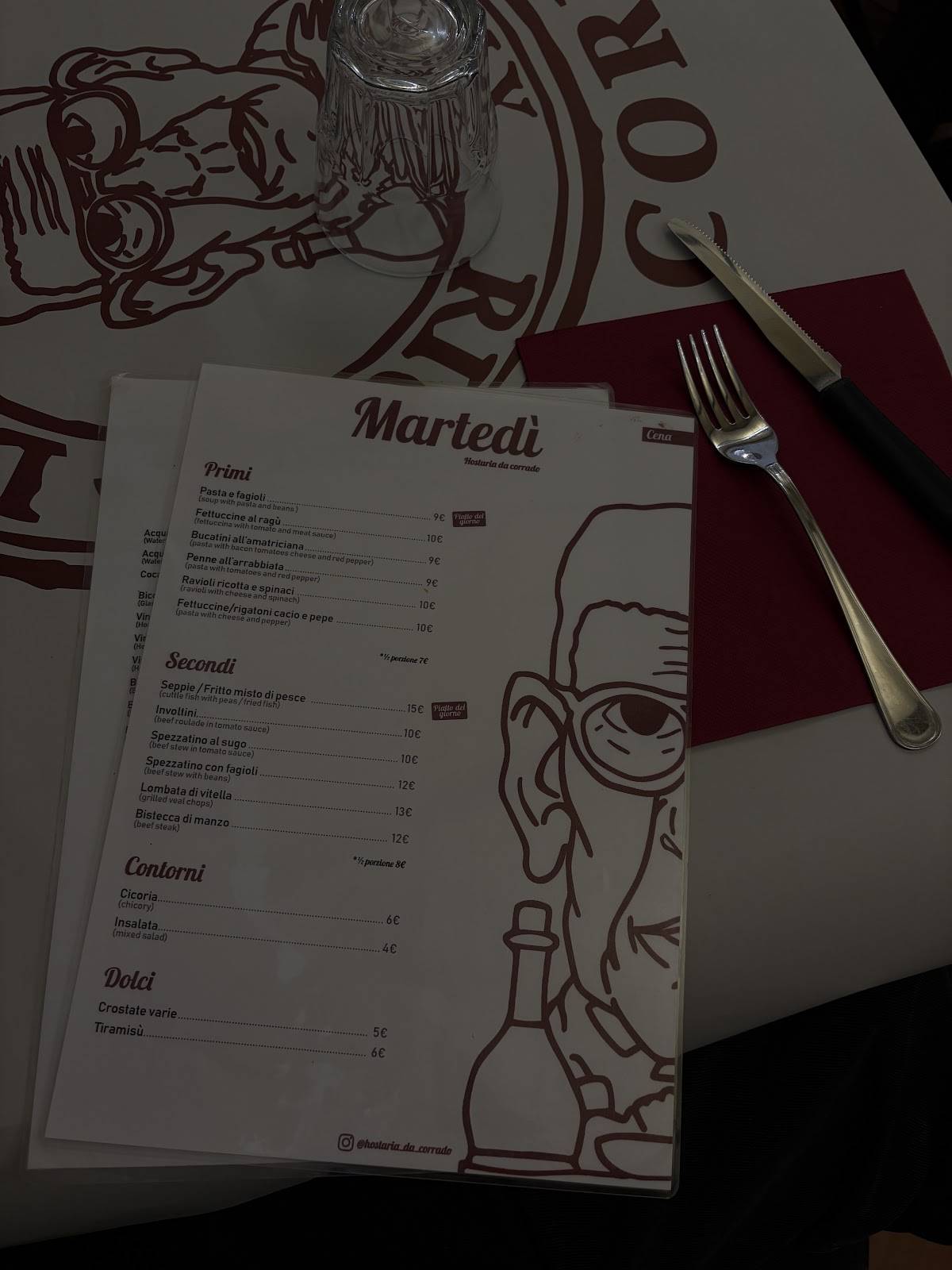 Menu de Hostaria Da Corrado