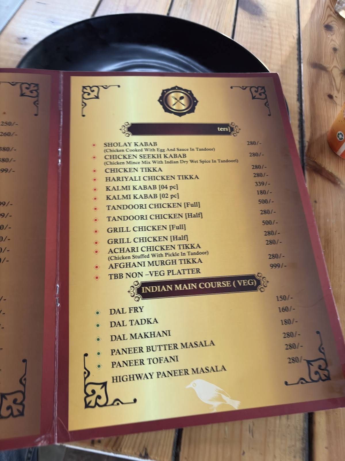 The Border Bells menu