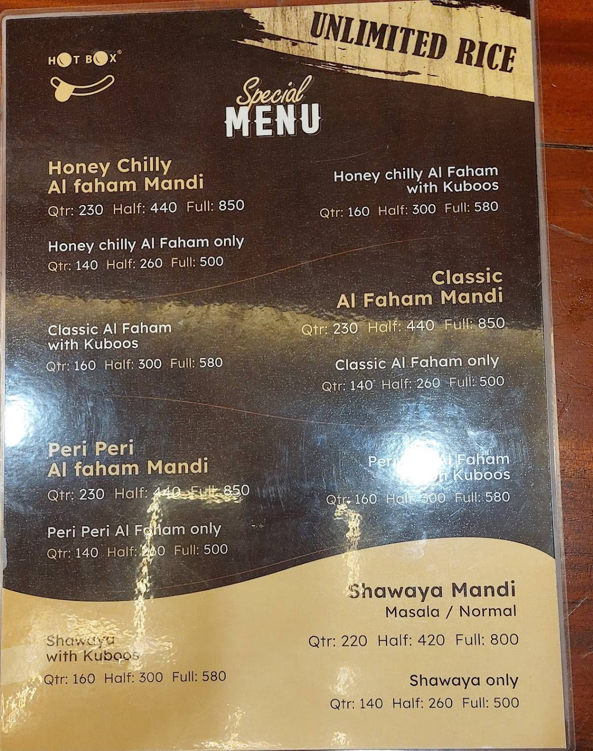 Hotbox Kitchen menu