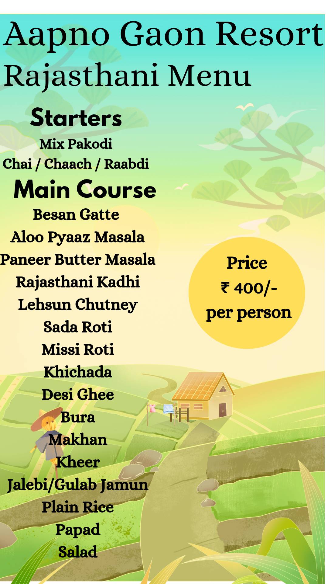 Hotel Aapno Gaon & Resort menu