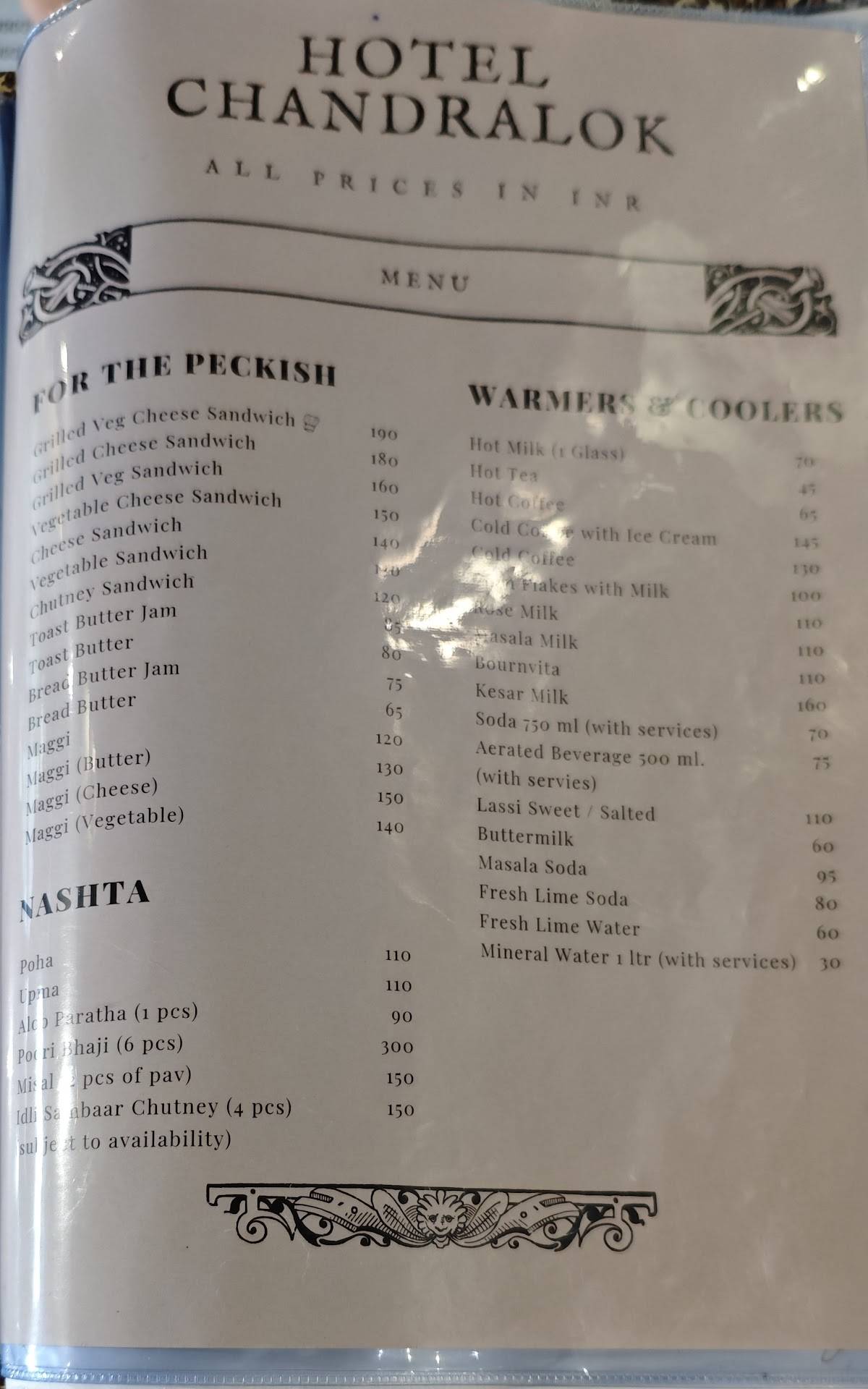 Hotel Chandralok menu