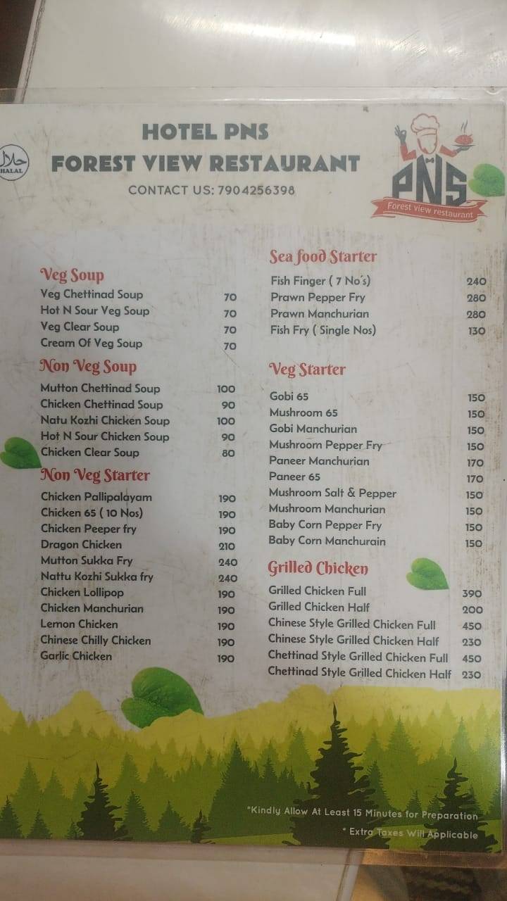 Hotel PNS - Forest View Family Restaurant menu