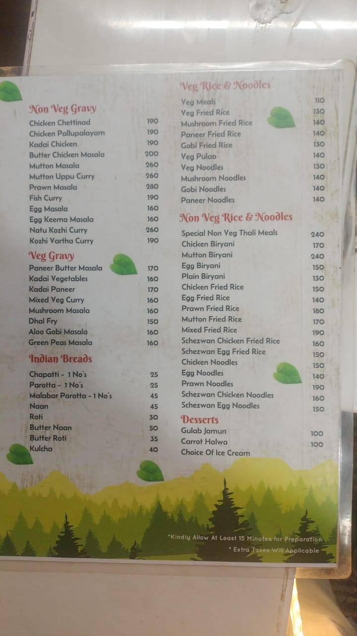 Hotel PNS - Forest View Family Restaurant menu