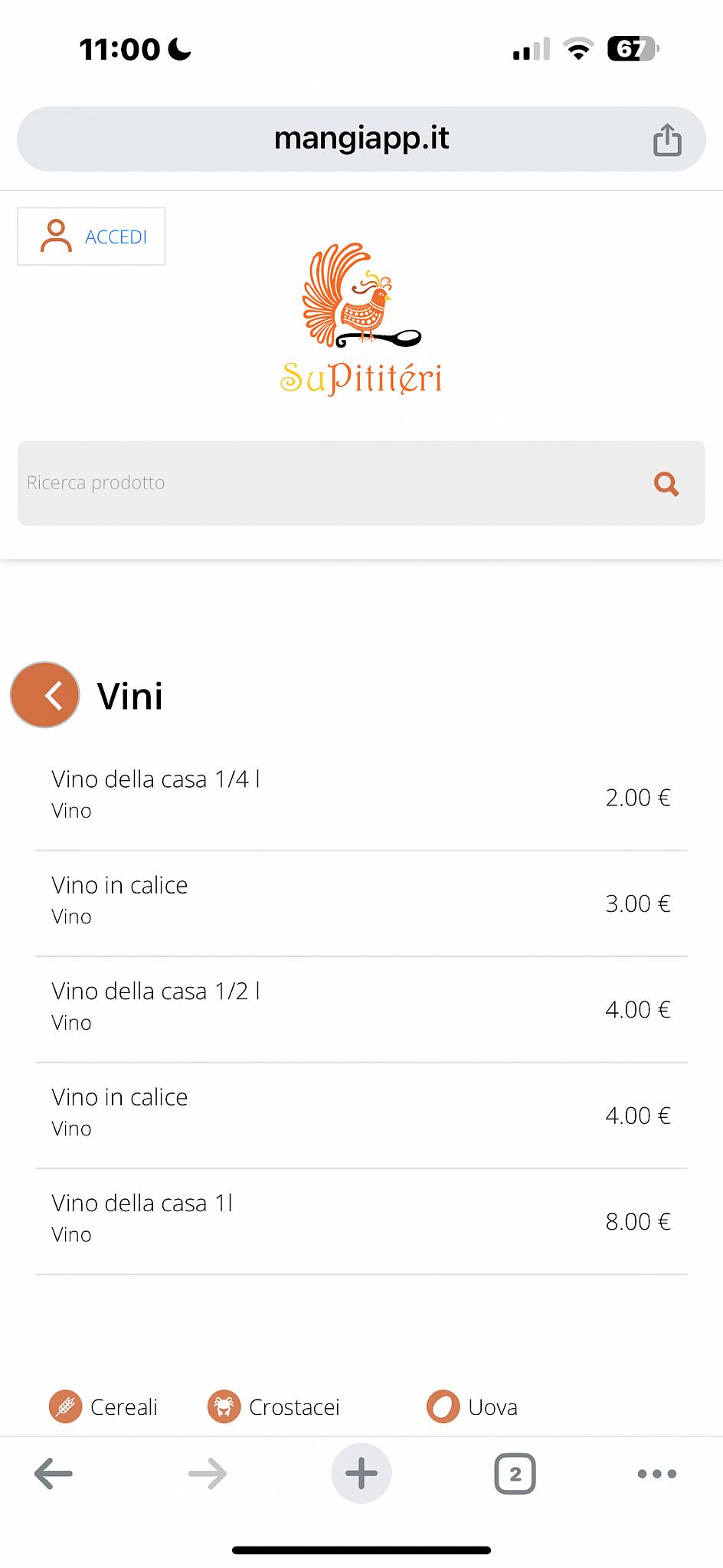 Menu di Su Pititéri 