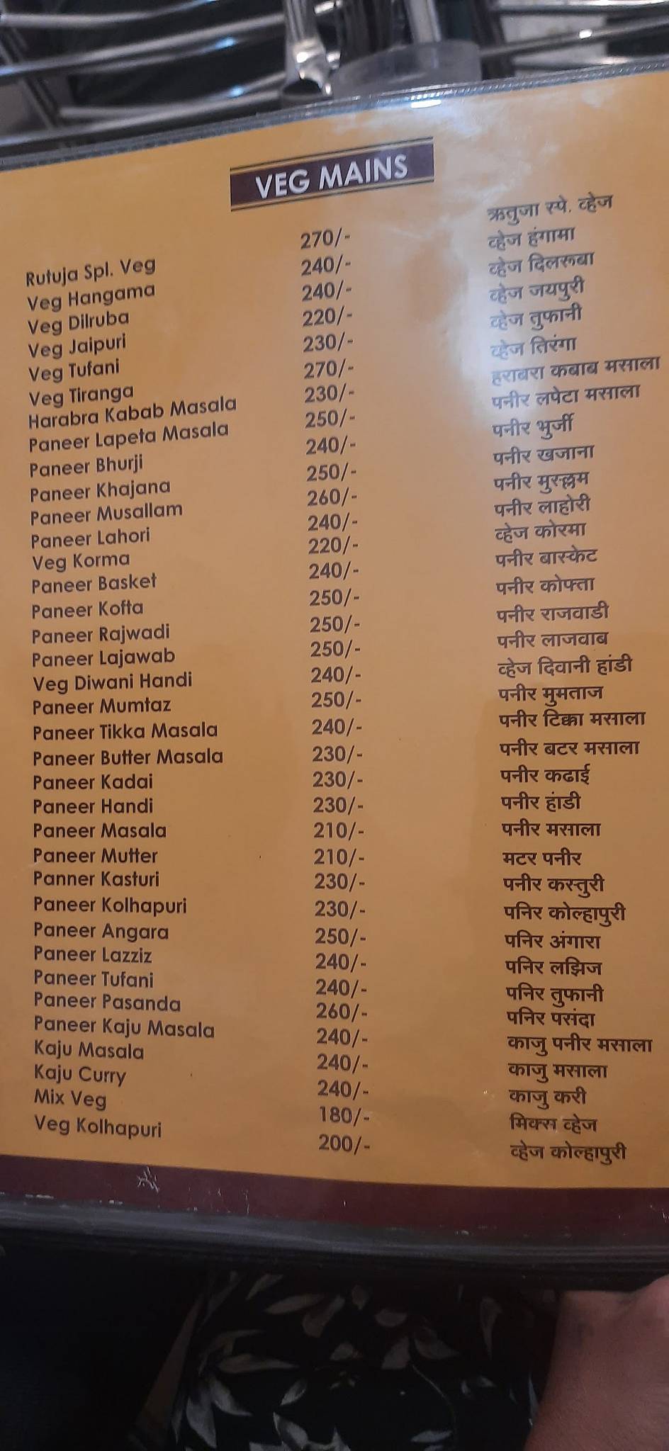 Hotel Rutuja Family Restaurant menu