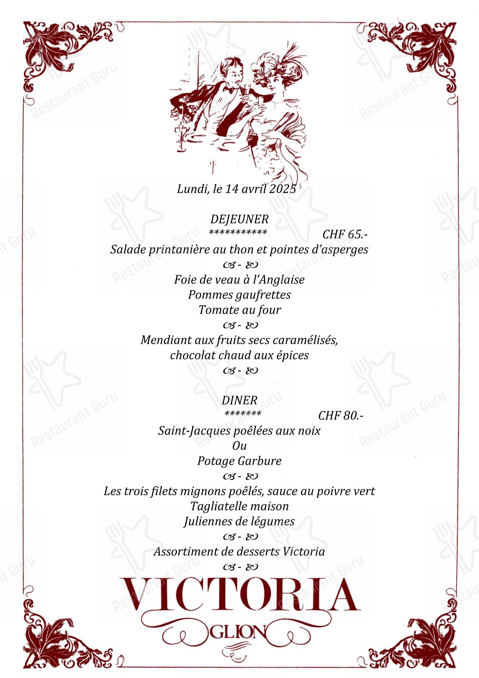 Menu per Victoria Glion ristorante