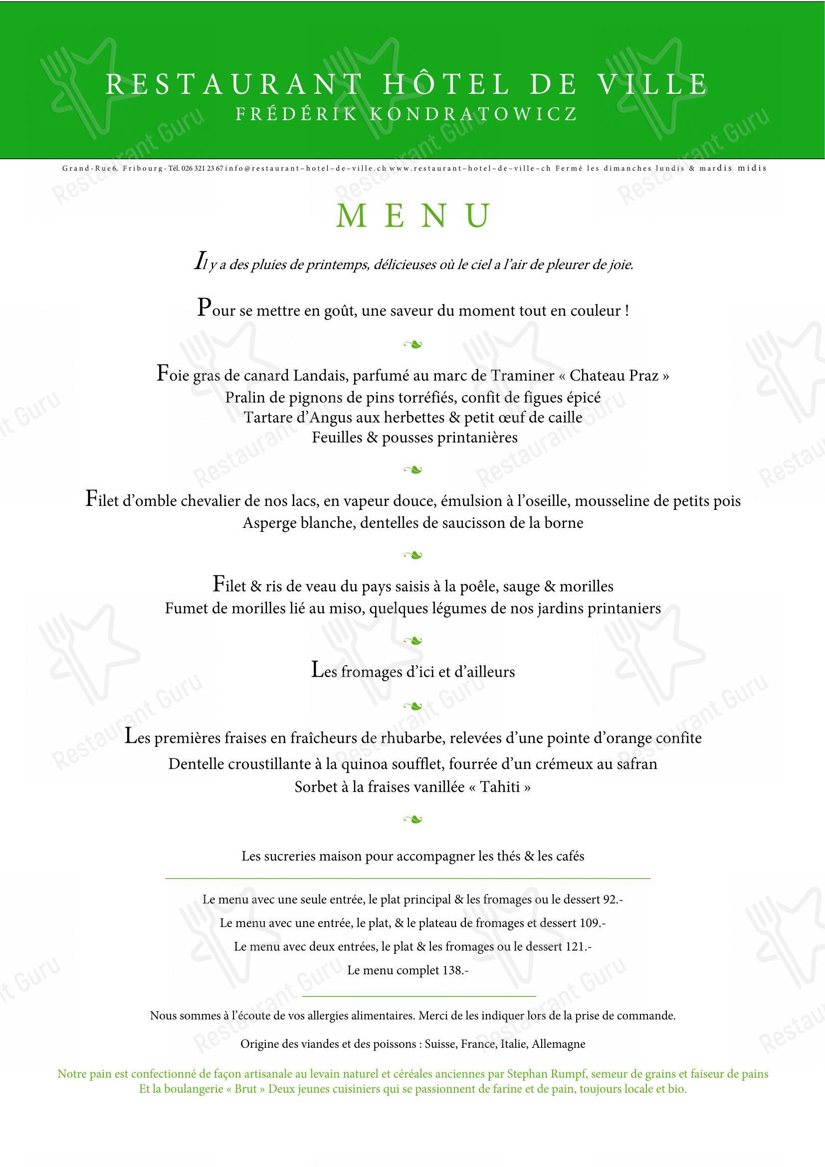 Ночное меню per Restaurant Hôtel de Ville ristorante