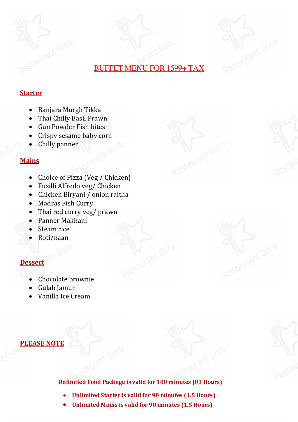 Hub At ECR menu - meals and drinks