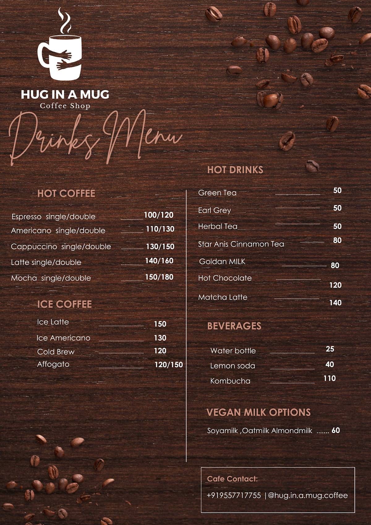 Hug in a mug - Coffee Shop menu