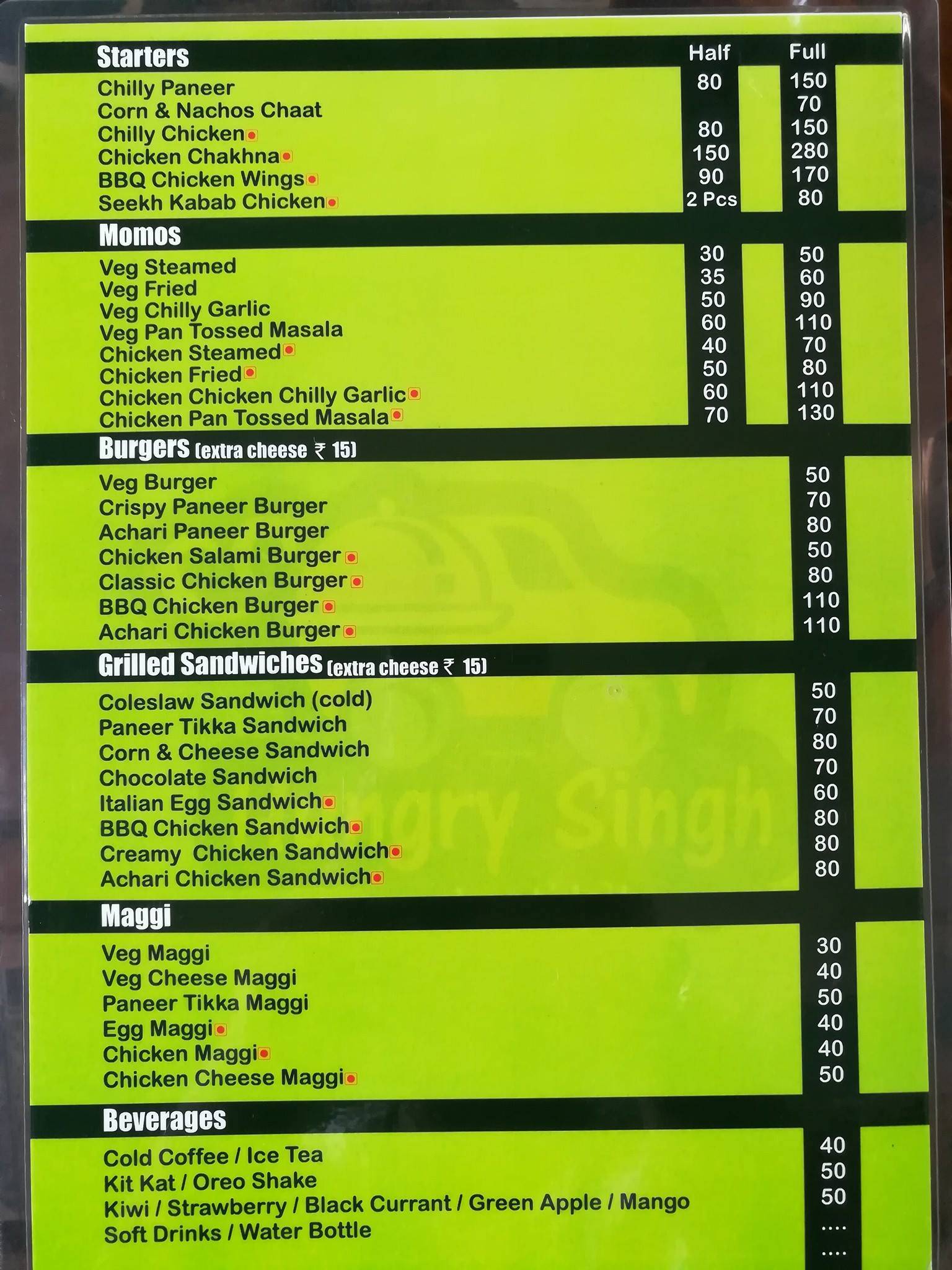 Hungry Singh (Food Truck) menu