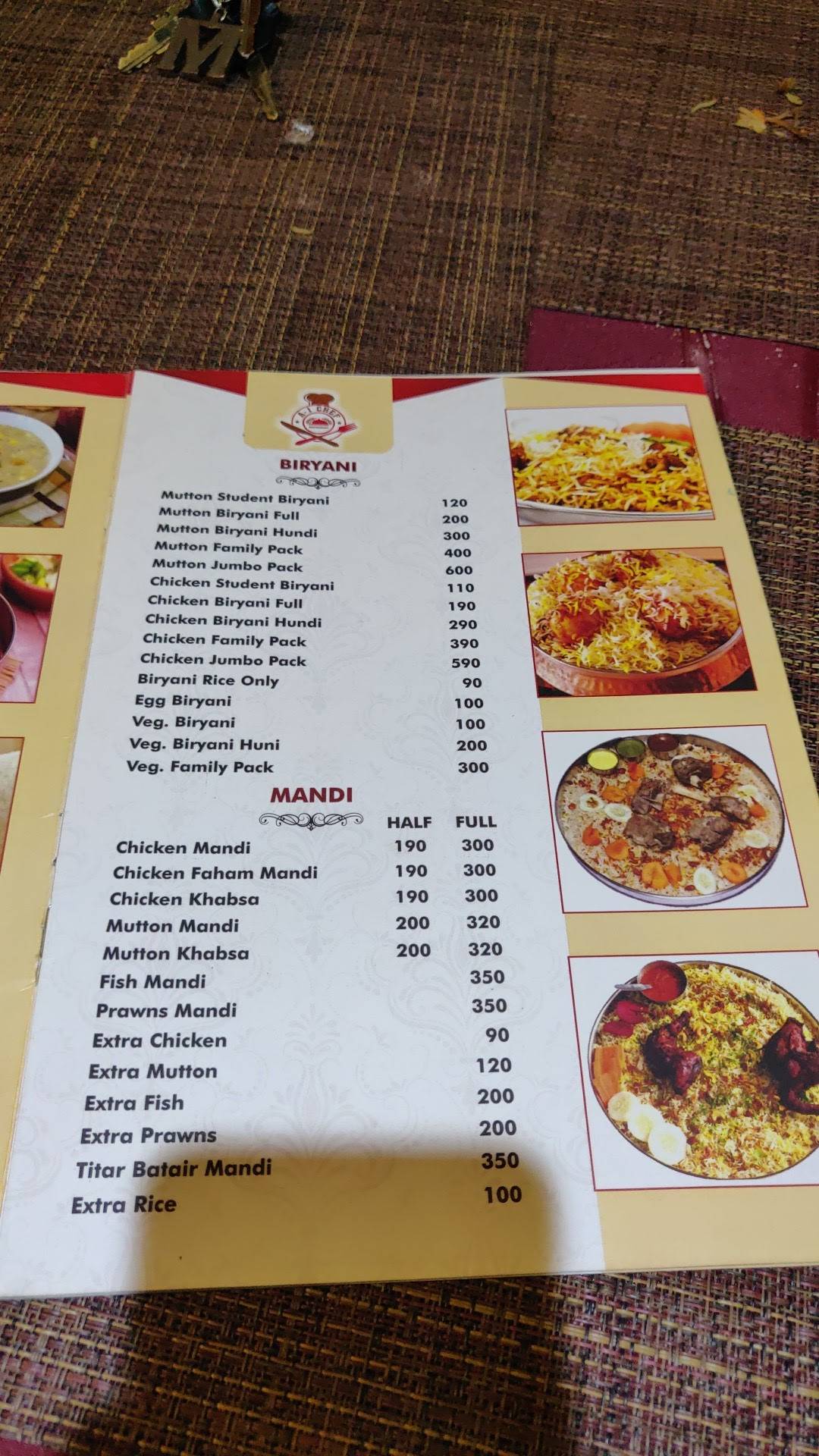 A-1 Chef menu