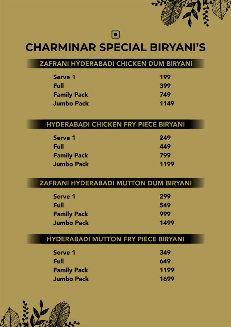 Charminar Biryani menu