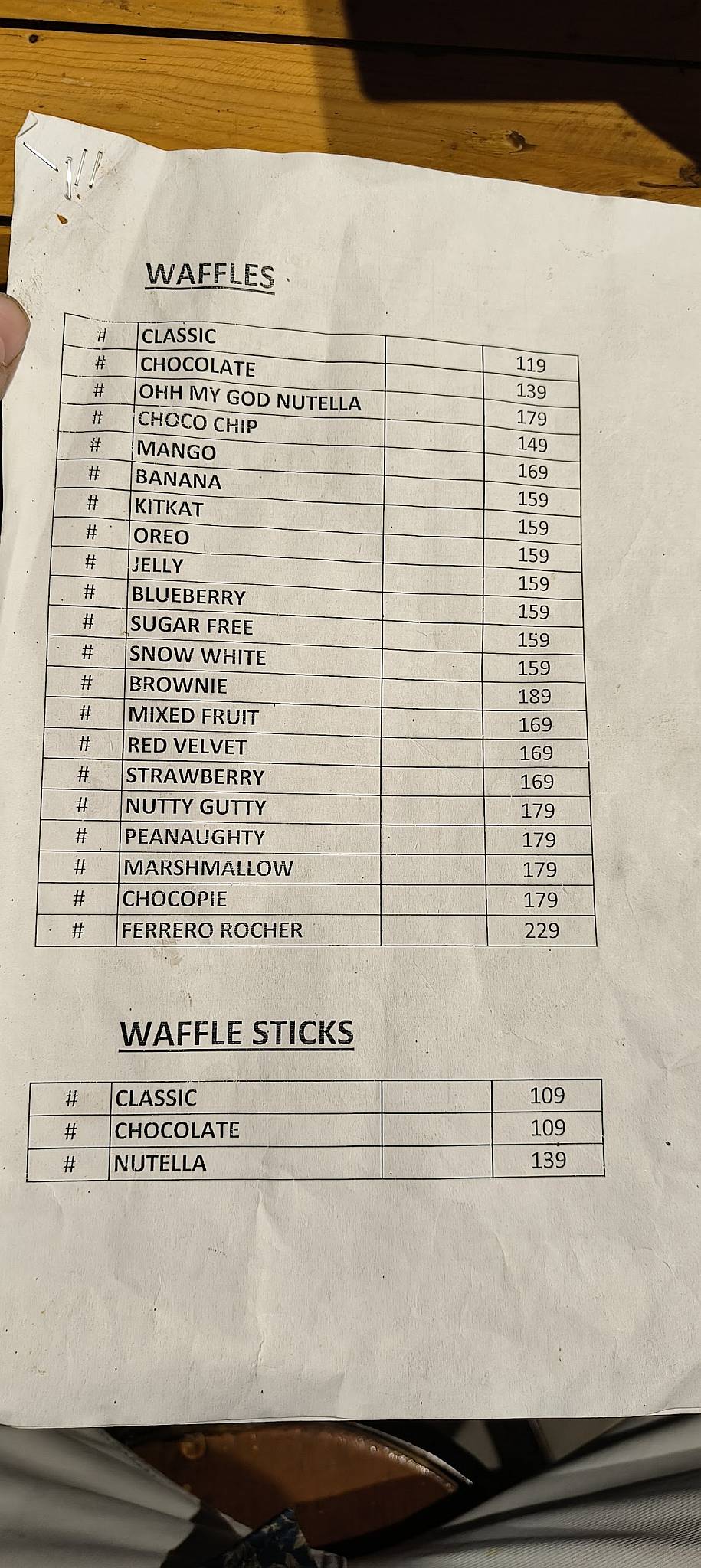 Waffles & More menu
