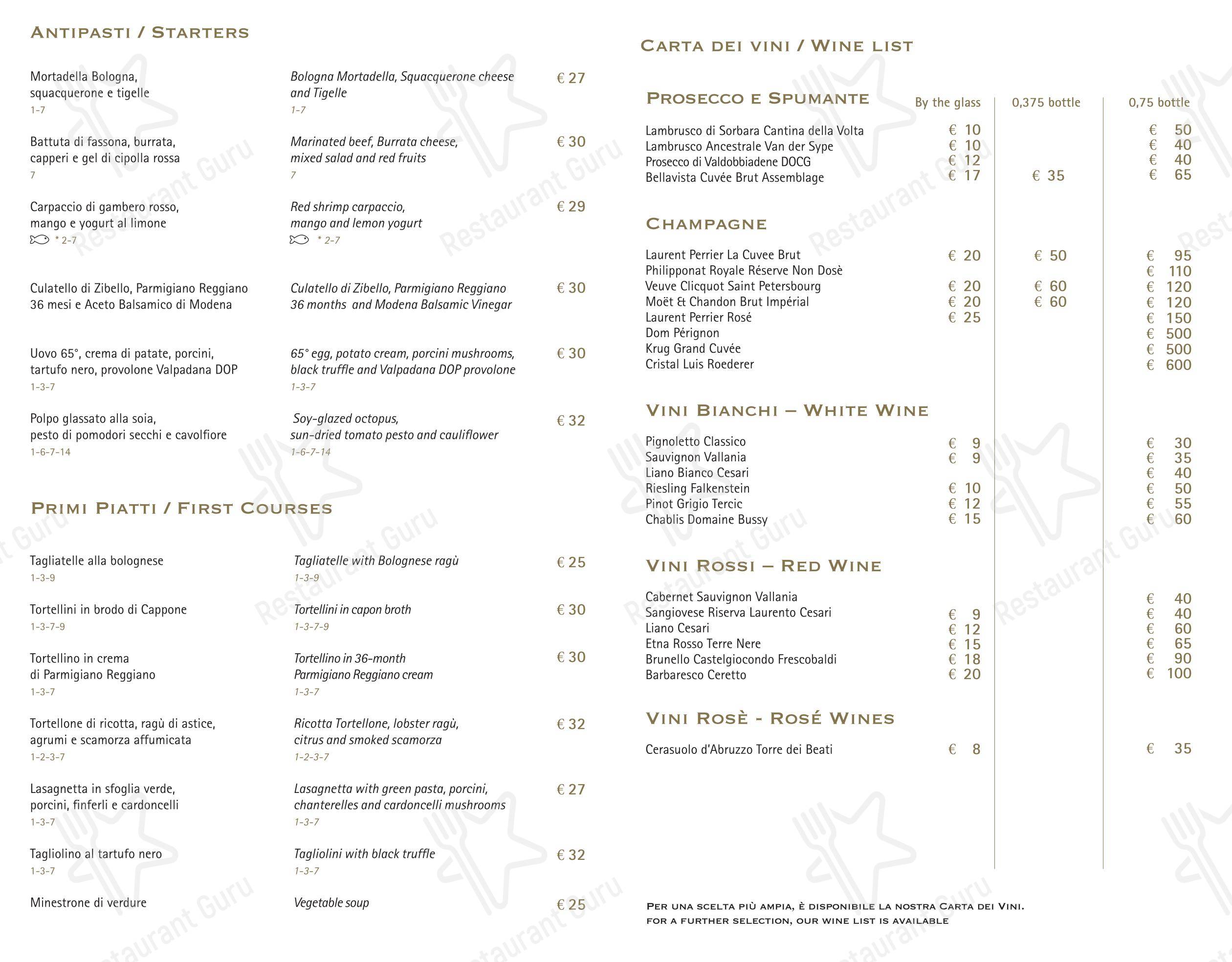 Menu di I Carracci - pasti e bevande