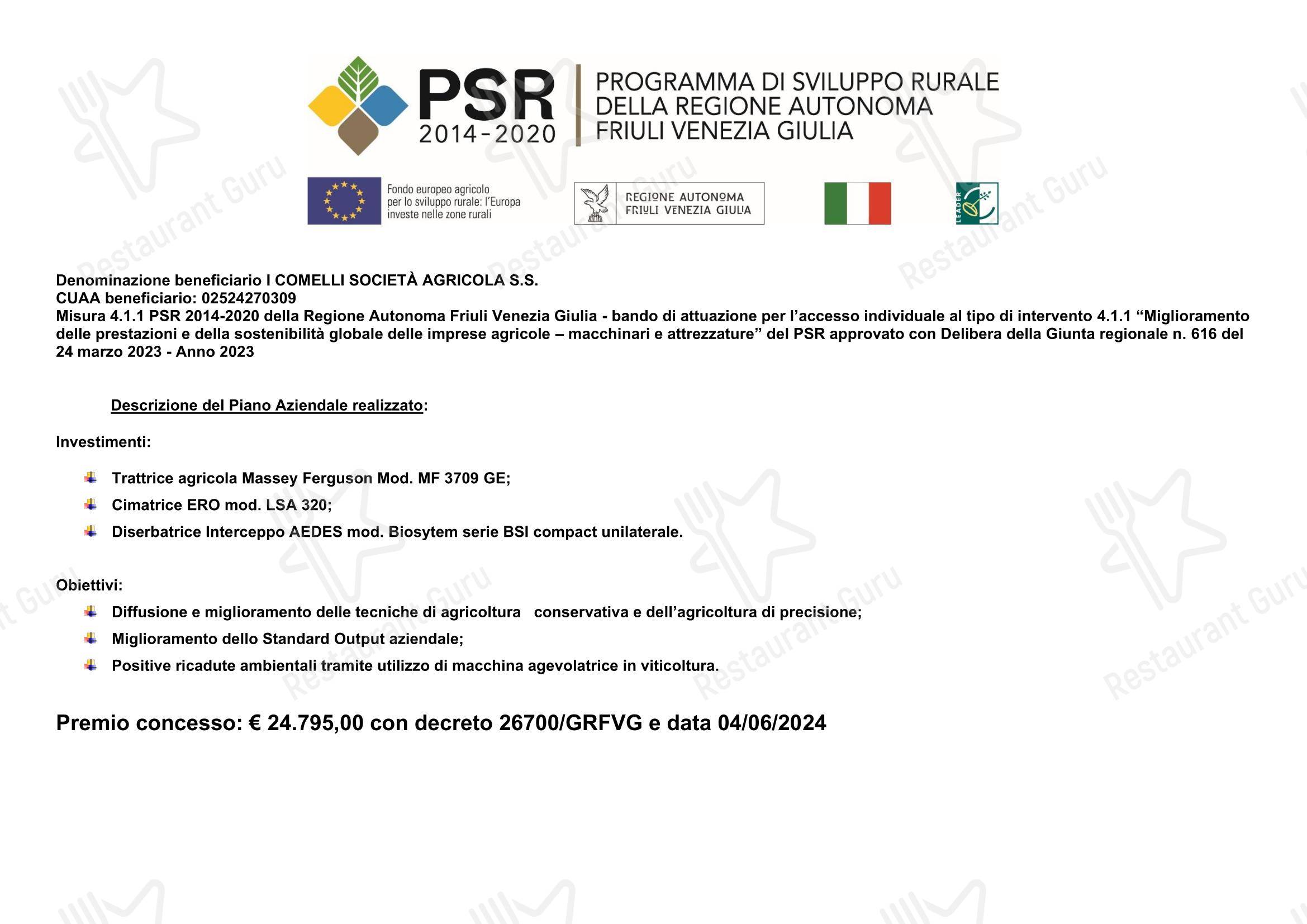 Menu per I Comelli - Ristoro agrituristico in Nimis