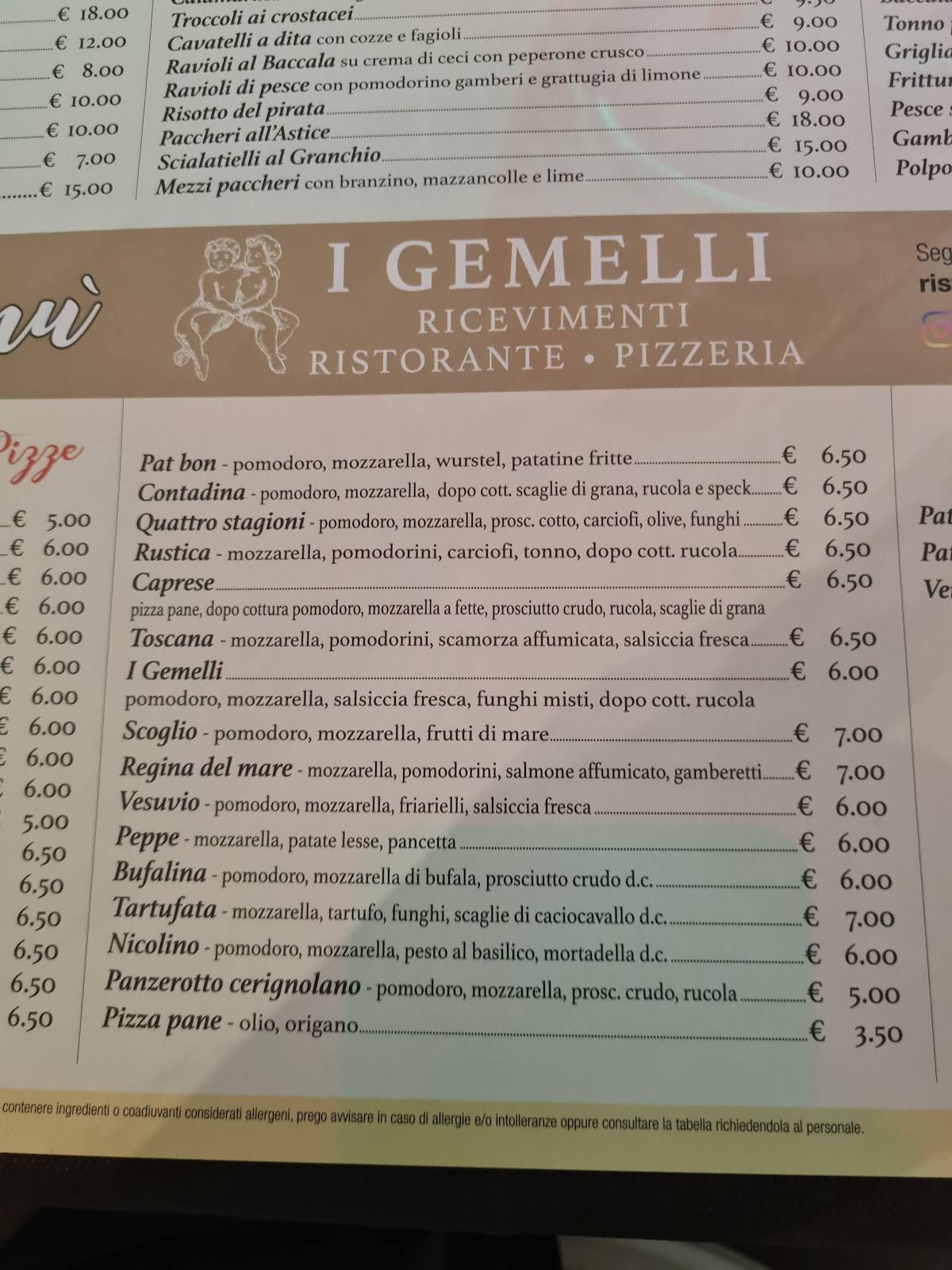 Menu di I Gemelli 