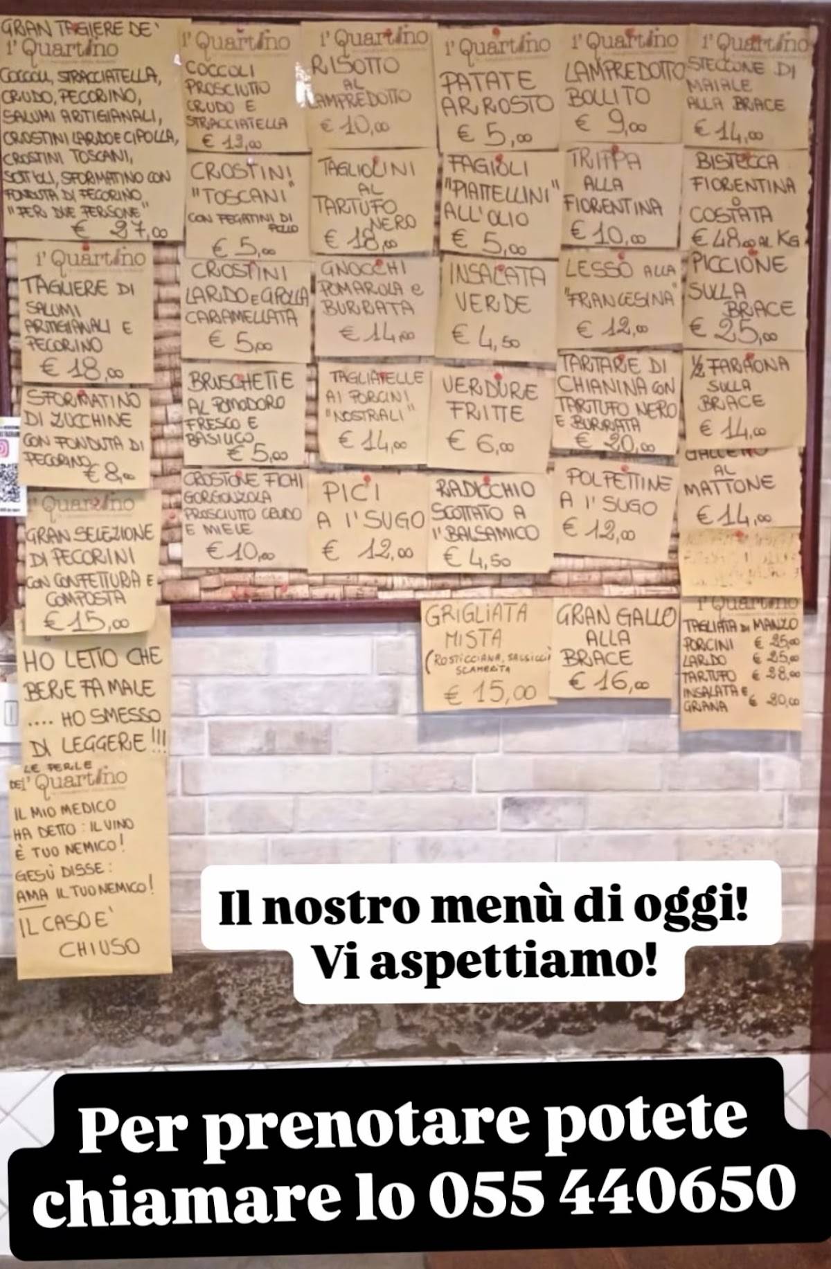 Menu di I' Quartino Osteria 