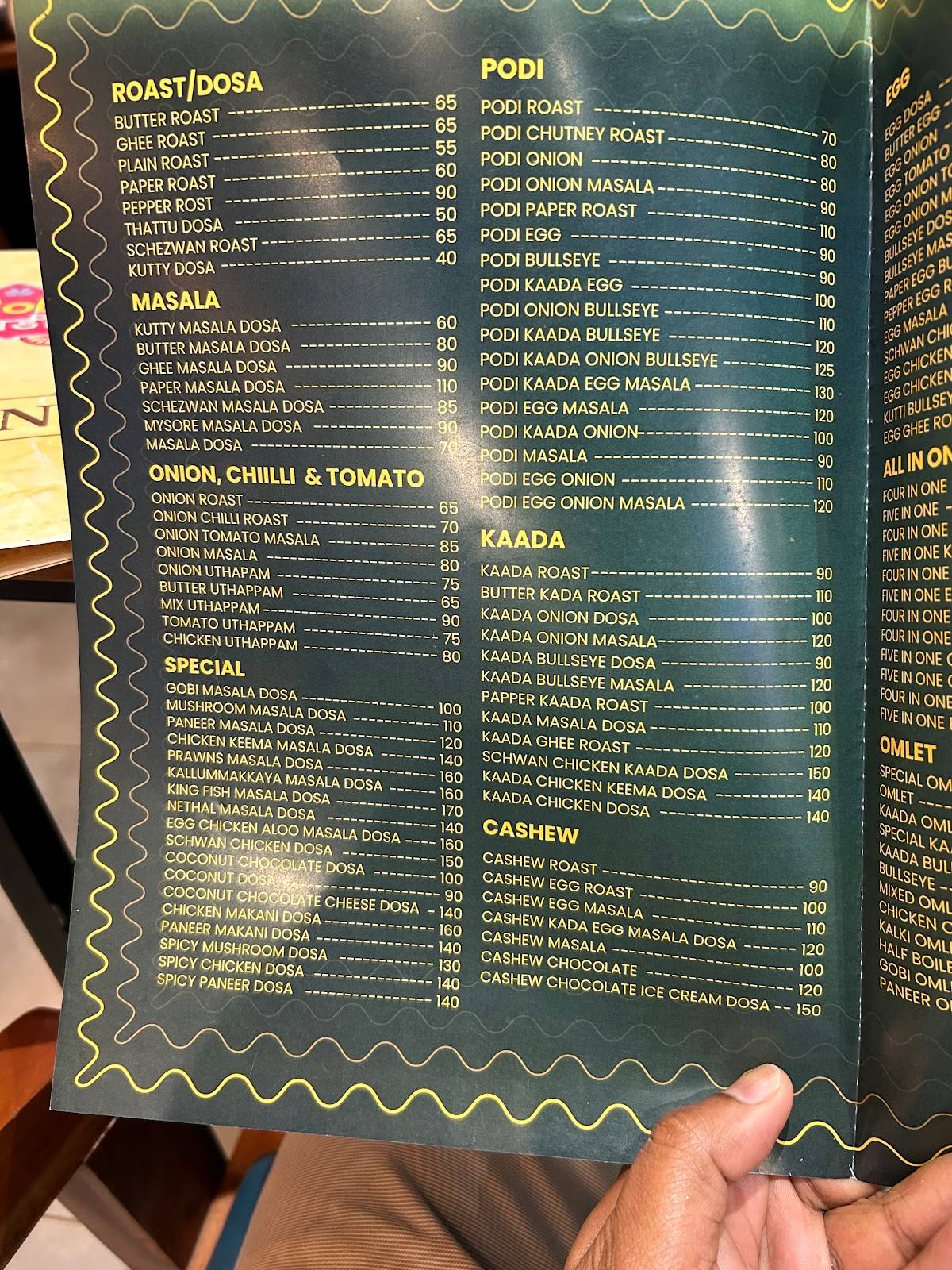 ISAI DOSA menu