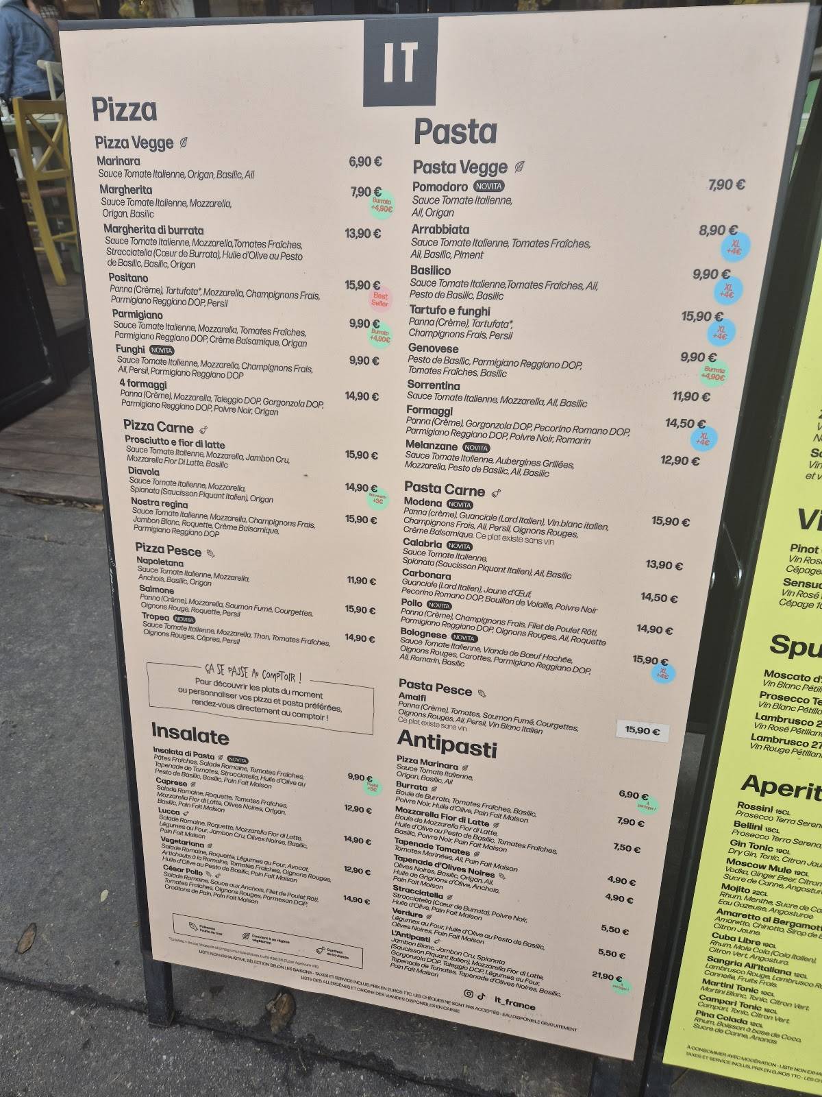 Menu de IT - Italian Trattoria BNF