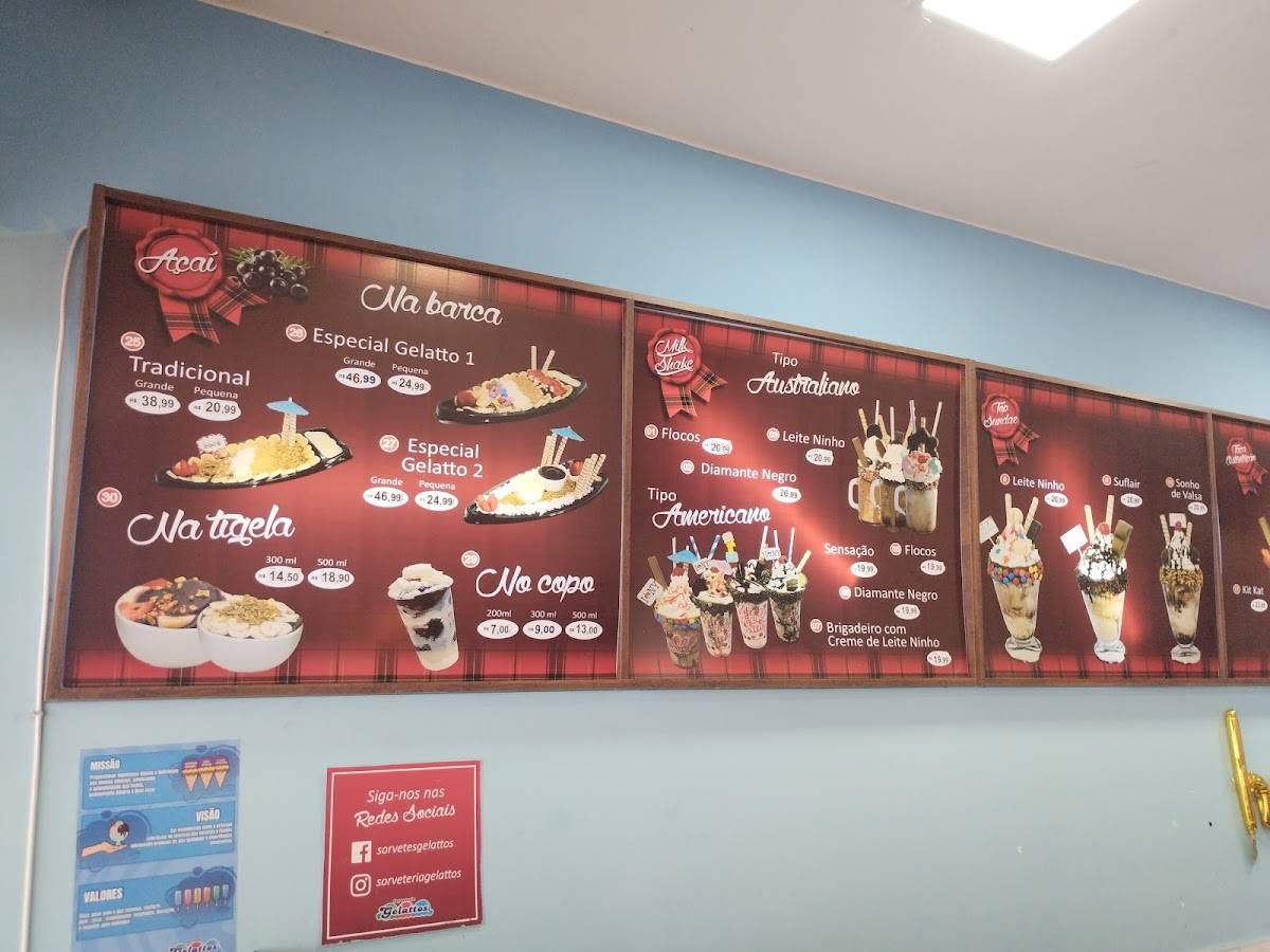 Sorveteria Gelattos Asa norte cardápio