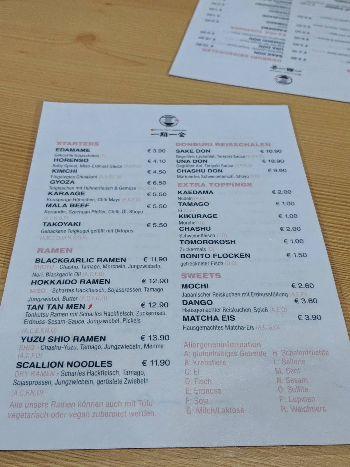 Speisekarte von Ichi go Ichi e Ramen Bar, Graz