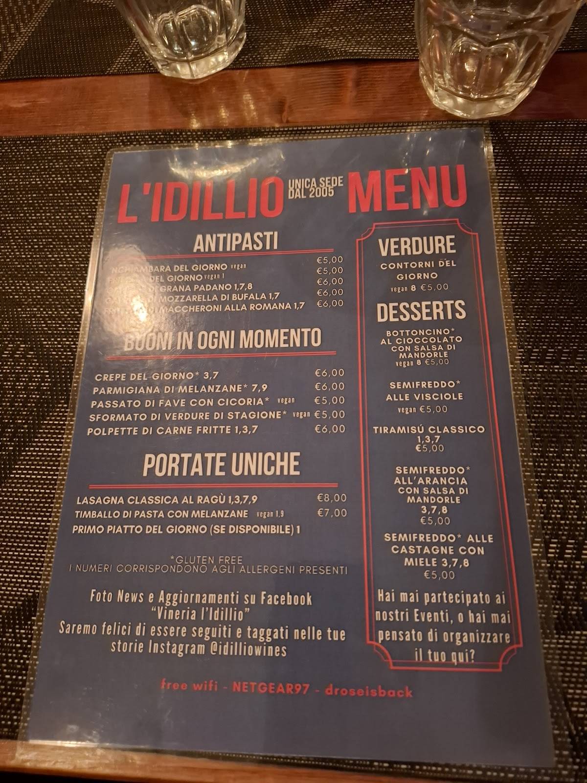 Menu di Trattoria-Vineria L'Idillio 