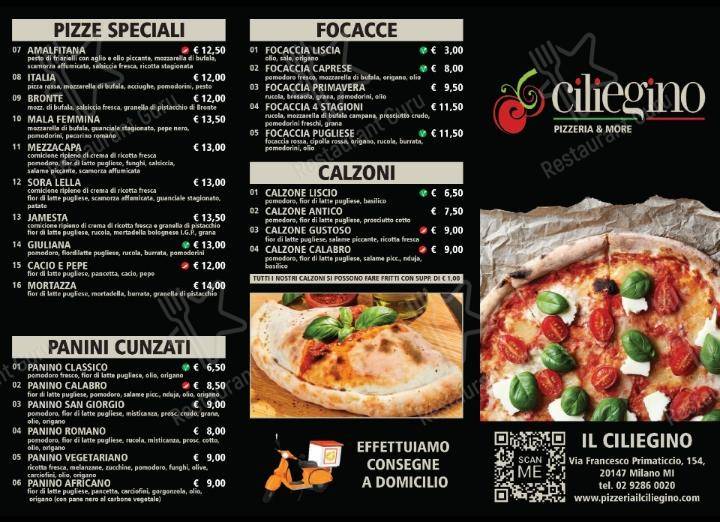 Menu per Il Ciliegino pizzeria