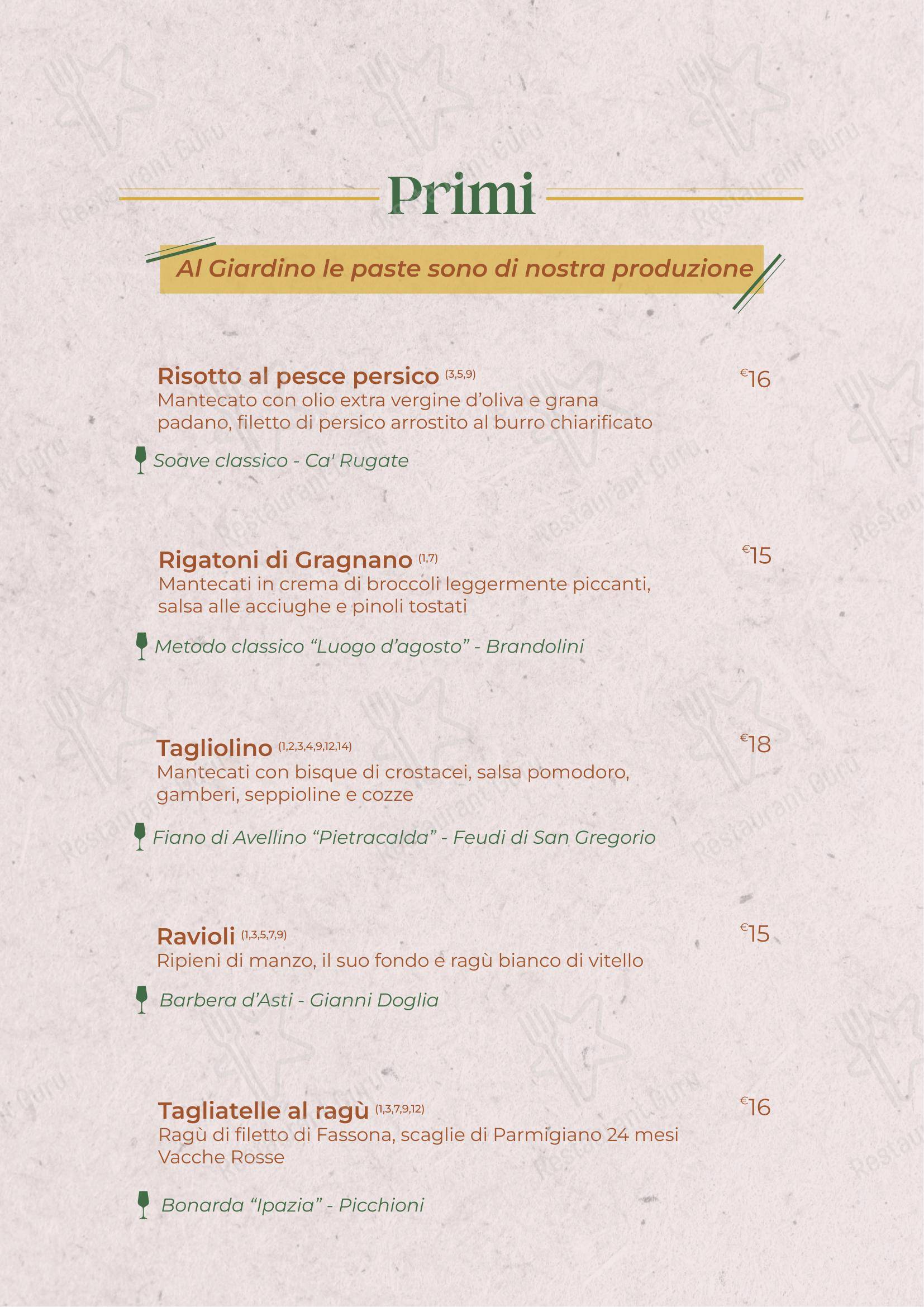 Menu di Il Giardino di San Genesio - Menu
