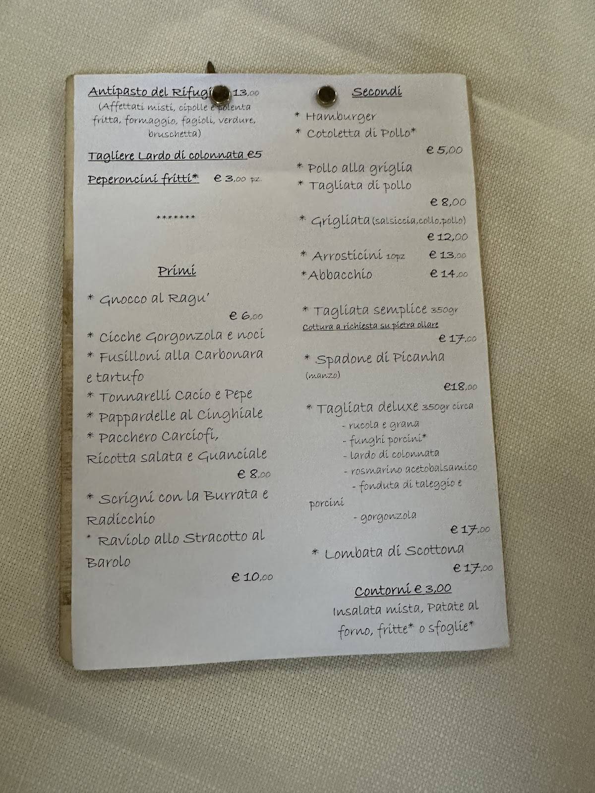 Menu di Il Rifugio 