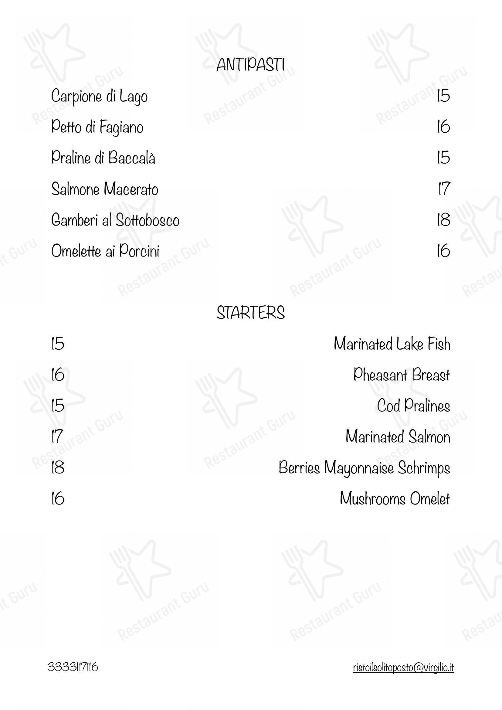 Menu bar per Il Solito Posto in Como